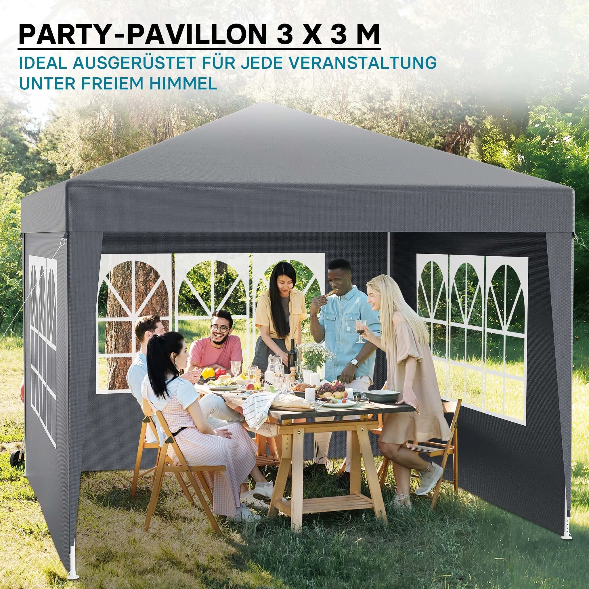 herramientas, jardines y exterior - Pabellón de 3 x 3 m en color gris con protección  5