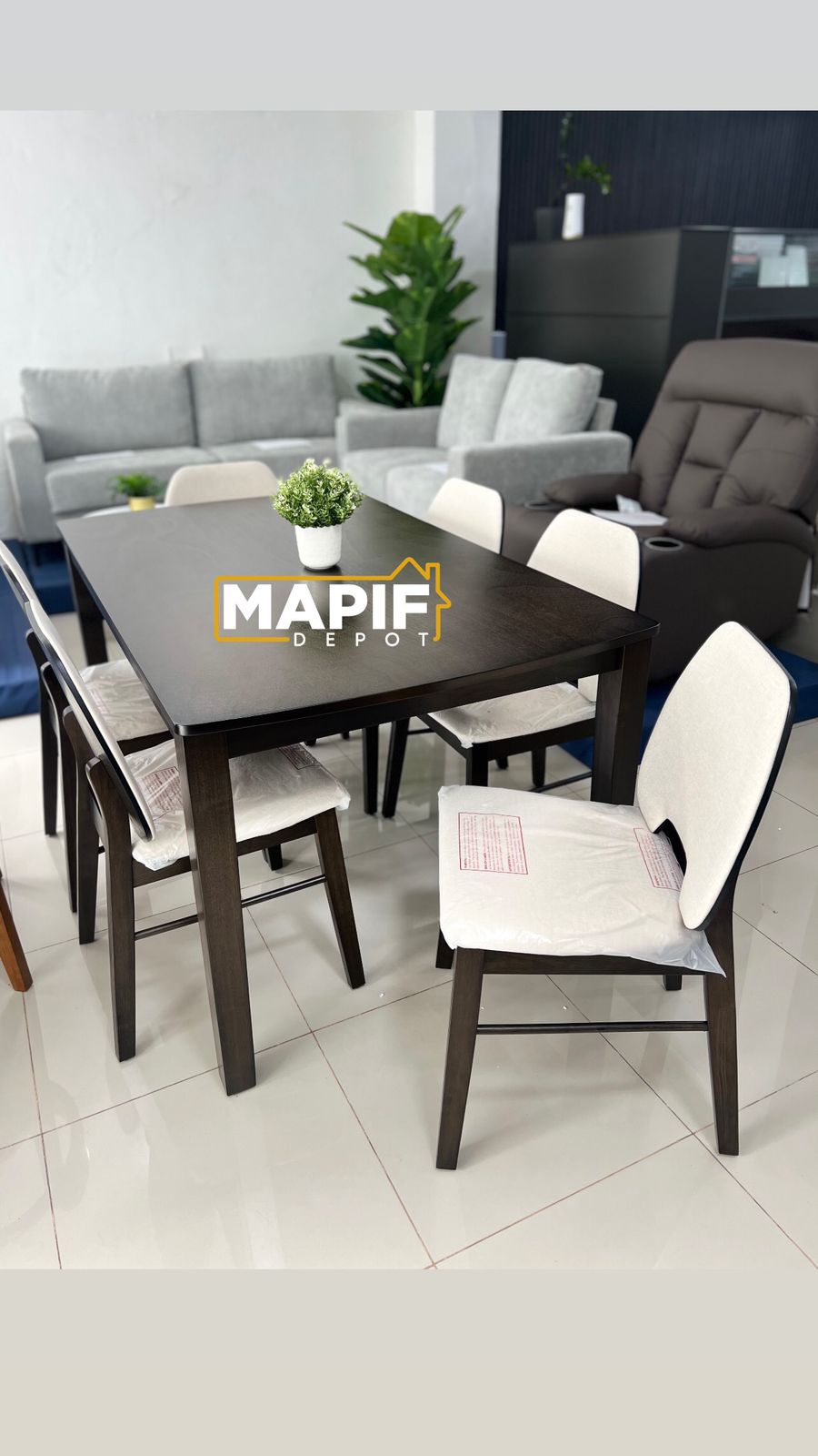 muebles y colchones - JUEGO DE COMEDOR 6 SILLAS OSCURO