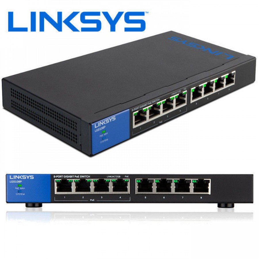 computadoras y laptops - TOTALMENTE NUEVO SWITCH 8 PUERTOS LINKSYS (LGS108P) POE
 0