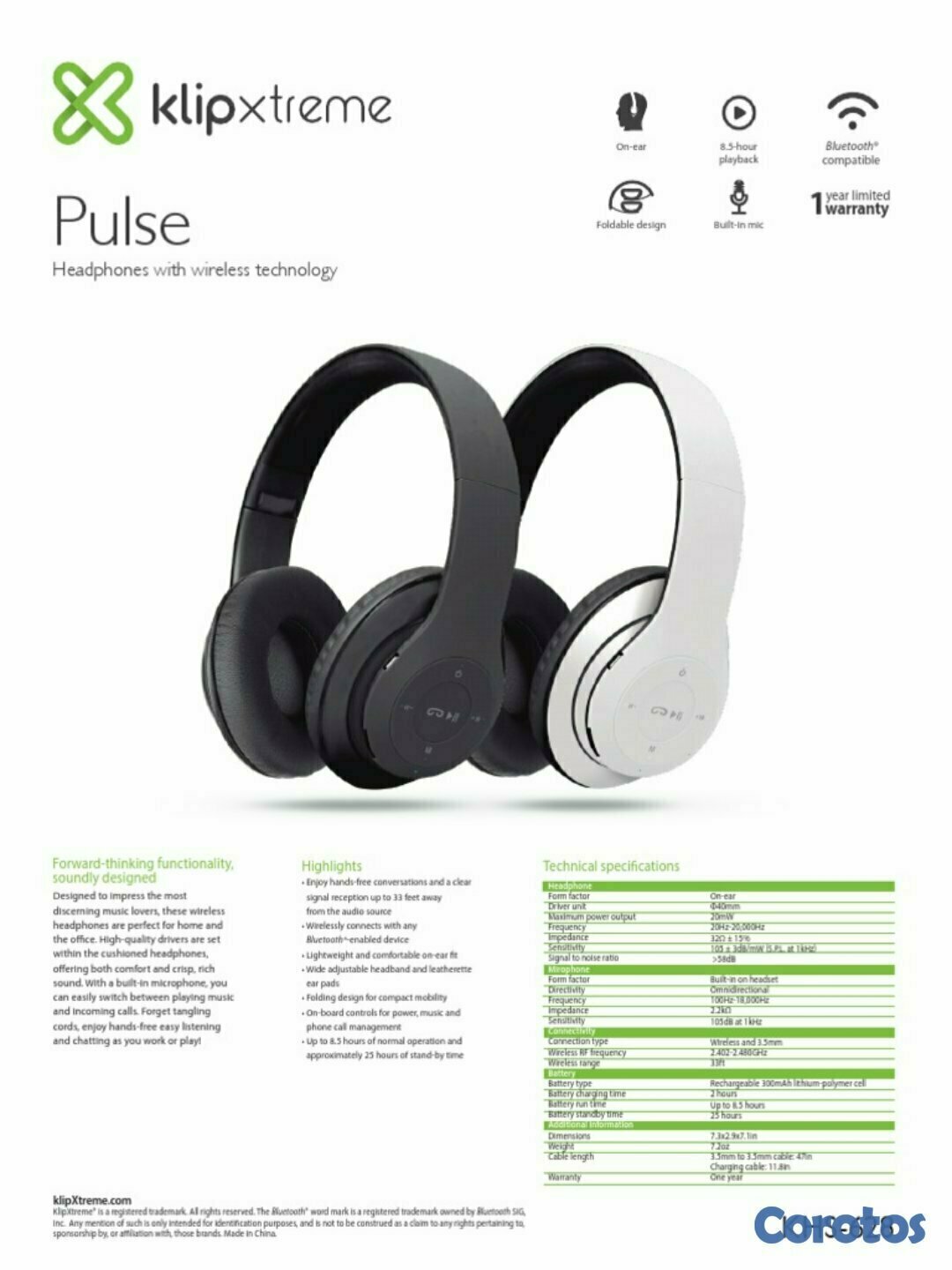 camaras y audio - AUDIFONO CON MICROFONO KLIPX -PROFESIONALES  PULSE, BLUETTOTH - STEREO,  1
