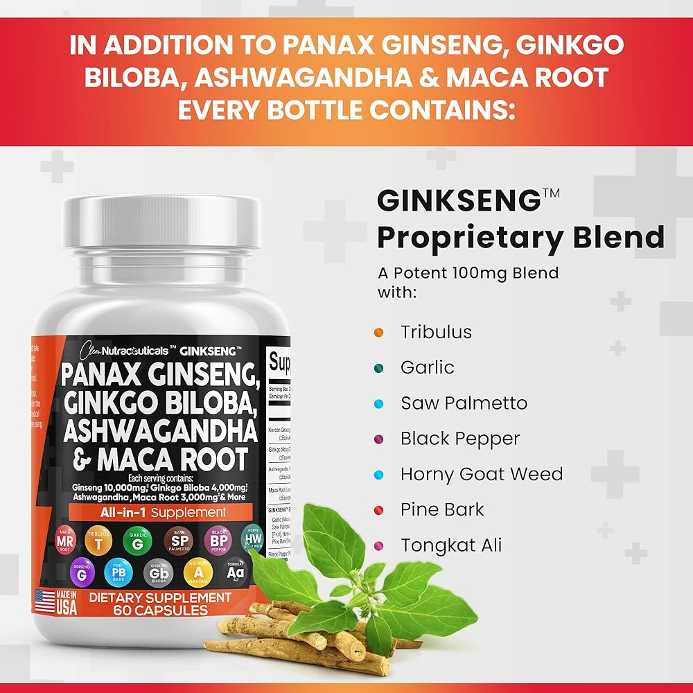 Salud y Equipamiento Médico - Panax Ginseng 10000mg Ginkgo Biloba 4000mg Ashwagandha Maca 2