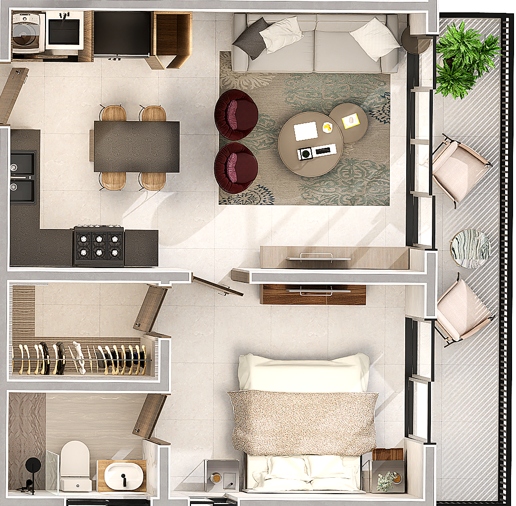 apartamentos - Apartamento de 1 Habitación moderno en Santiago 3