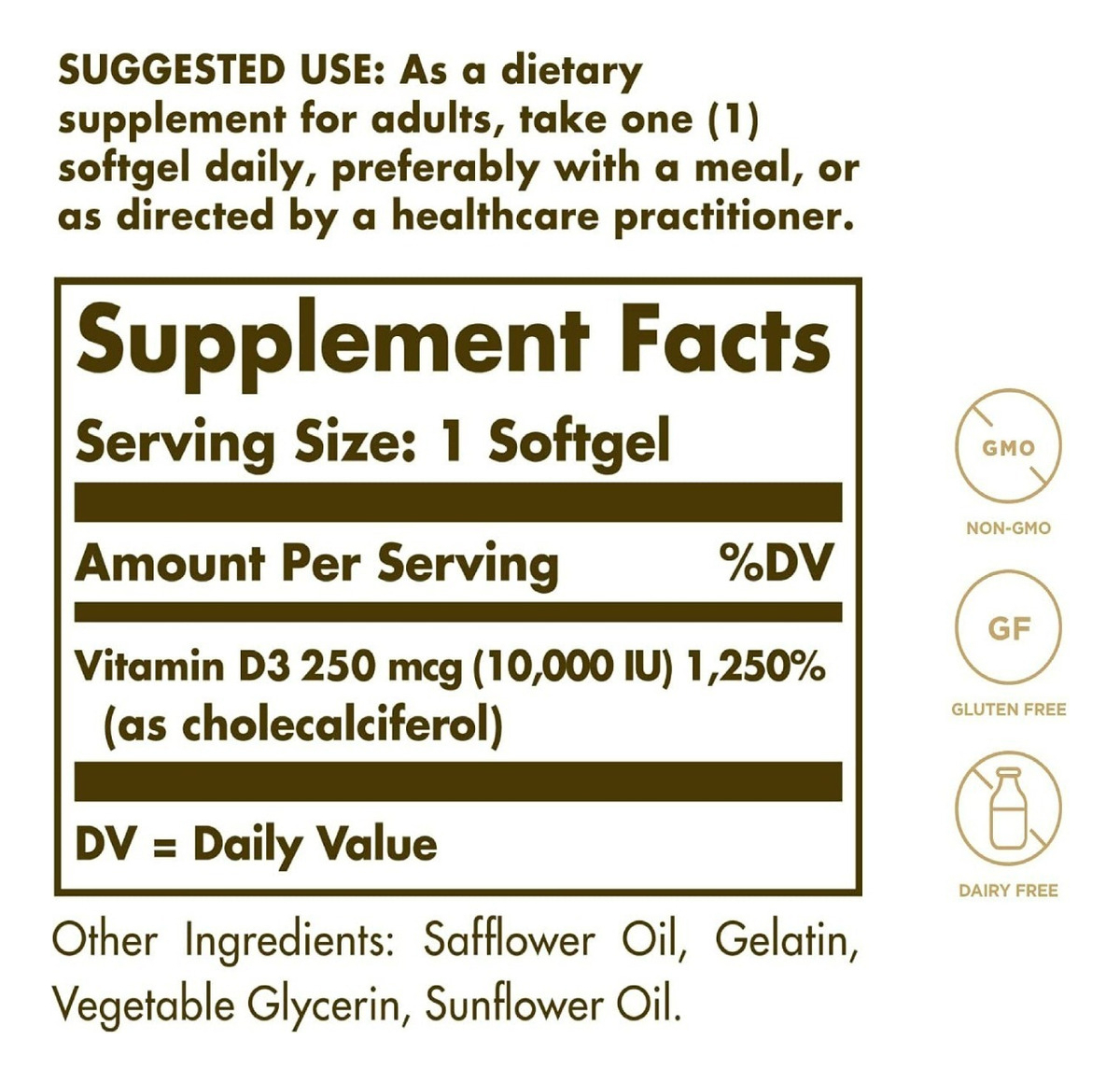 Salud y Equipamiento Médico - Vitamina D3 (colecalciferol) 10,000 Iu Solgar -120 Cápsulas 1