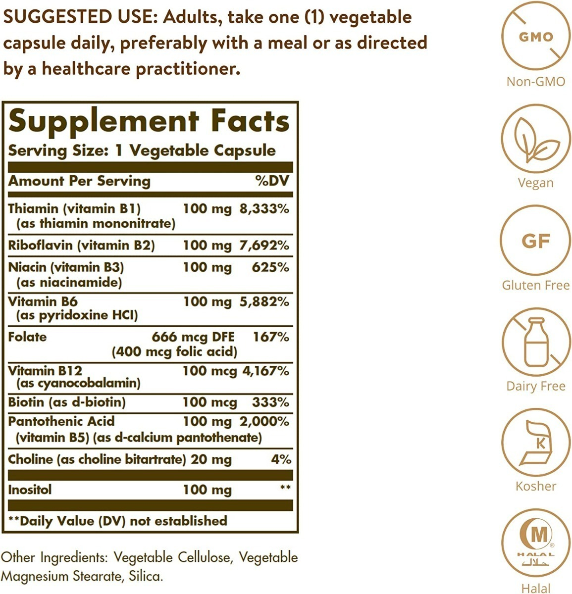 Salud y Equipamiento Médico - Complejo B 100mg 100 capsulas Solgar 1