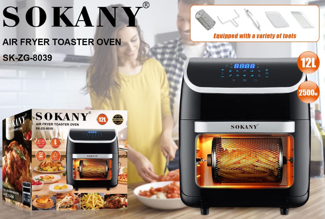 electrodomesticos - freidora de aire digital 12 litros tipo horno sokany SK-ZG-8039
 0