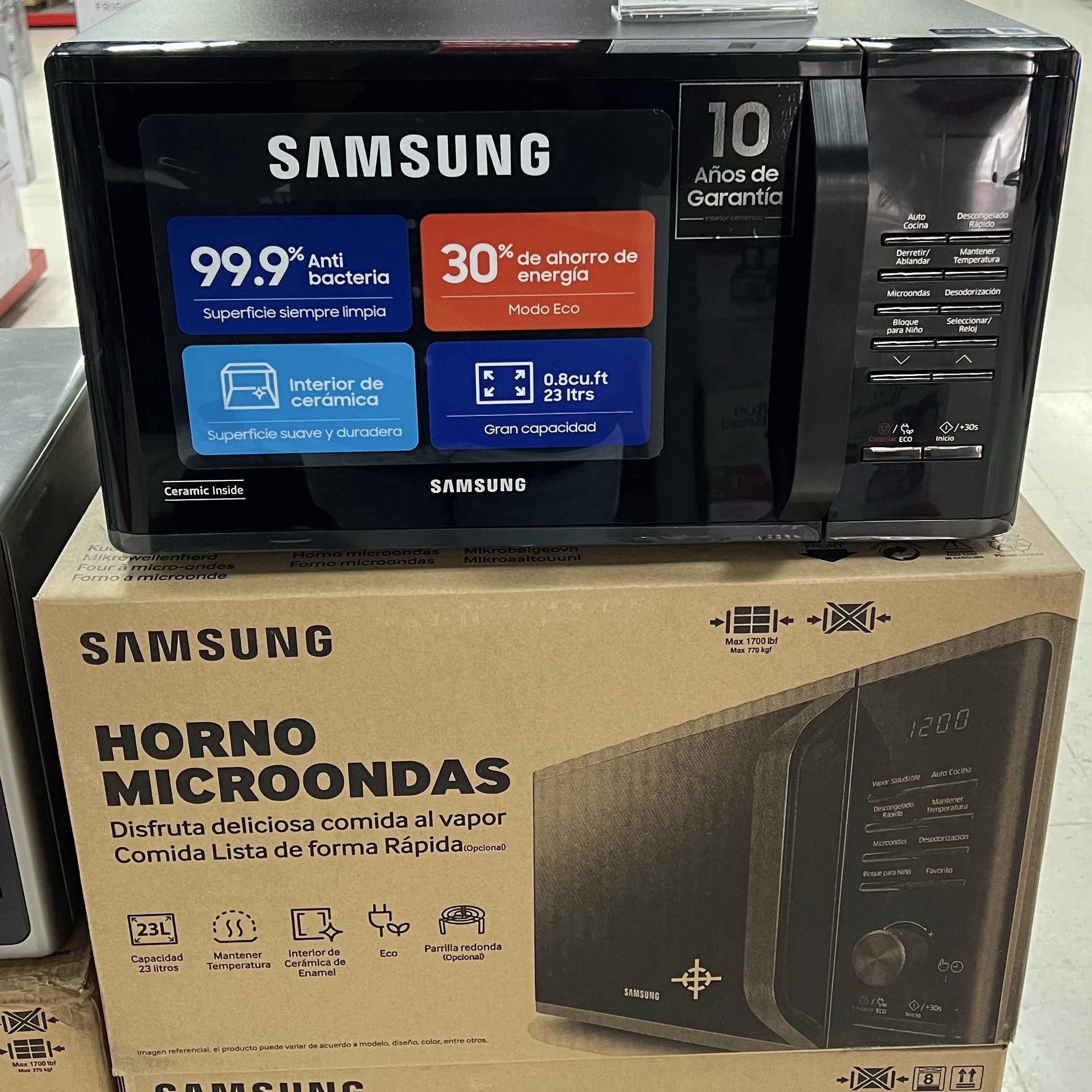 electrodomesticos - microondas Samsung negro 23 litros inverter  interior porcelana pantalla digita