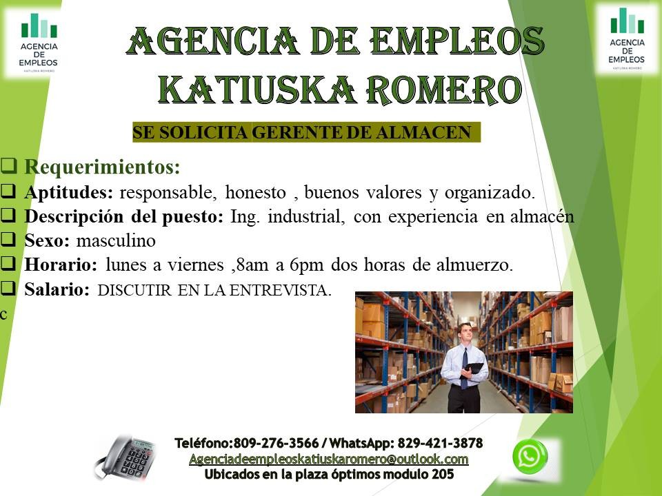 empleos disponibles - un gerente de almacen  0