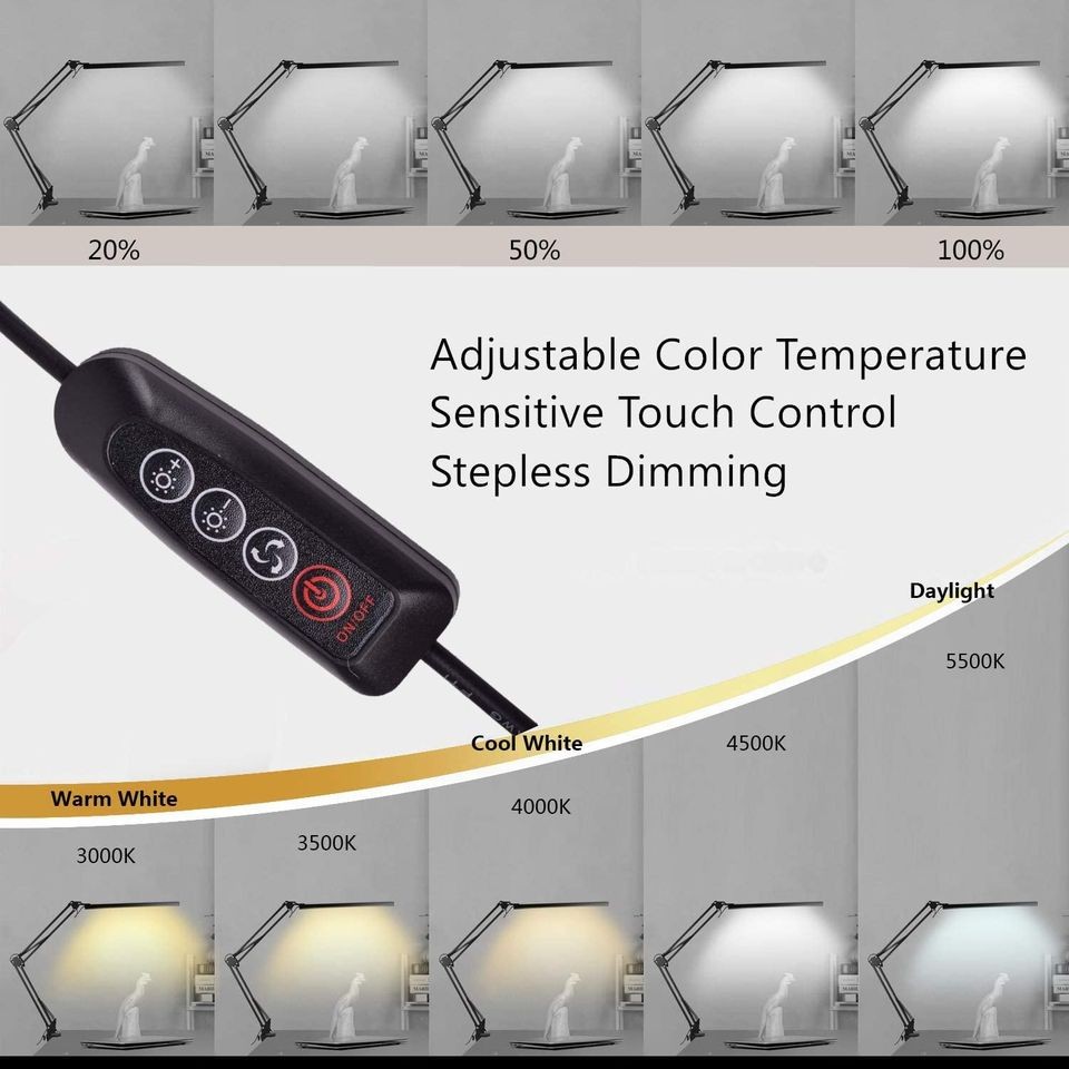 decoración y accesorios - Lámpara de escritorio LED de brazo oscilante de metal, con 3 modos de color, 2