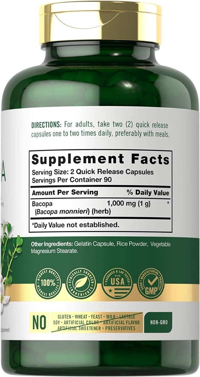Salud y Equipamiento Médico - Bacopa Monnieri 1000 Mg 180 Cap Sin Ogm Y Sin Gluten 1