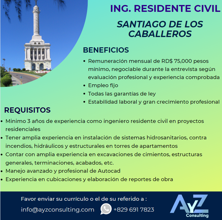empleos disponibles - ING. DE OBRA CIVIL RESIDENTE EN SANTIAGO DE LOS CA