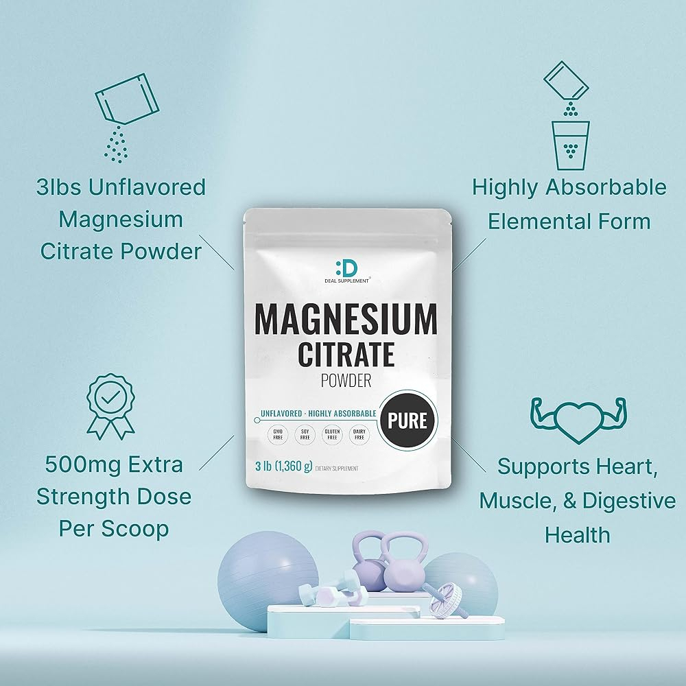 Salud y Equipamiento Médico - Citrato De Magnesio En Polvo 500 Mg, 3 Libras Sin Sabor 3