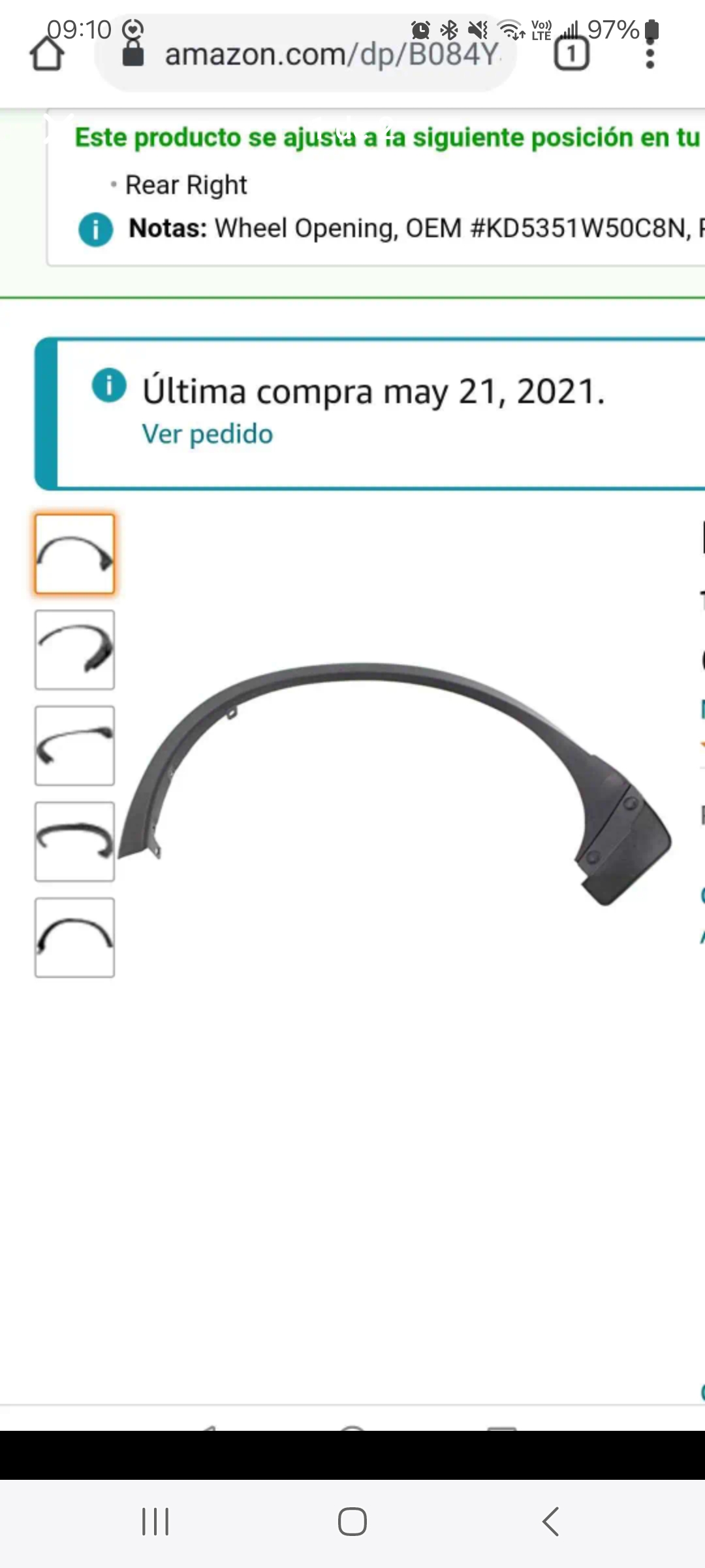 accesorios para vehiculos - Vendo Guardabarros trasero derecho Mazda 
