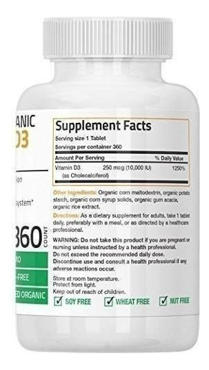 Salud y Equipamiento Médico - Vitamina D3 10,000 Iu Organico Non-gmo Bronson 360 Tabletas 3
