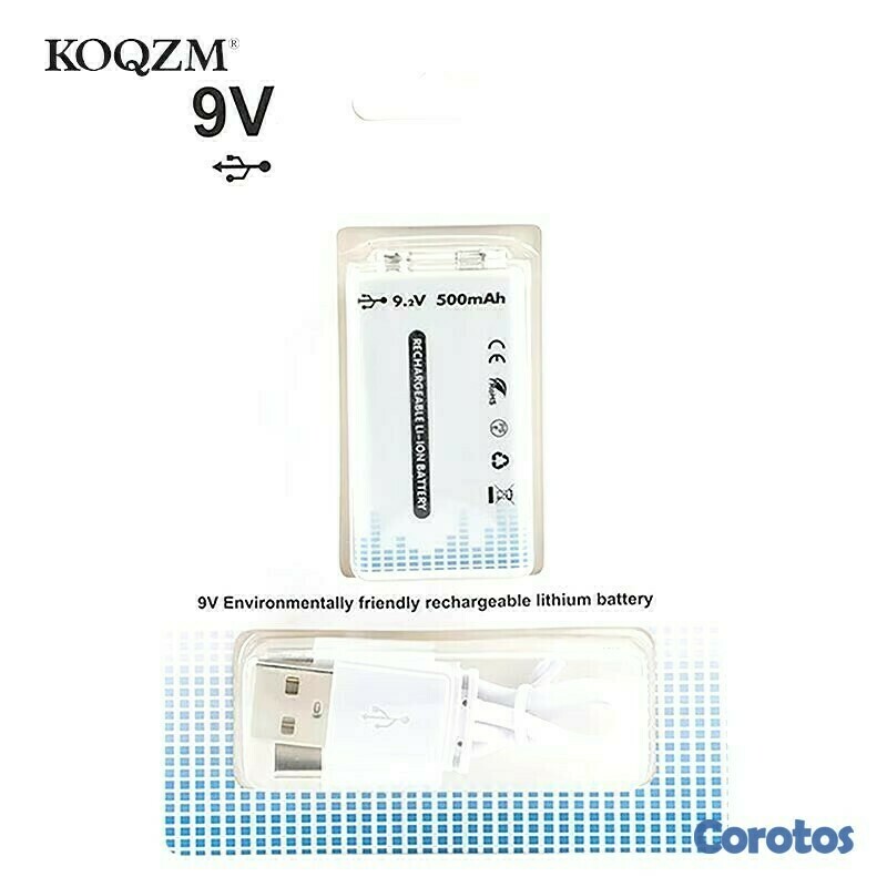 otros electronicos - Bateria de litio 9v recargable usb c 500MAH  1