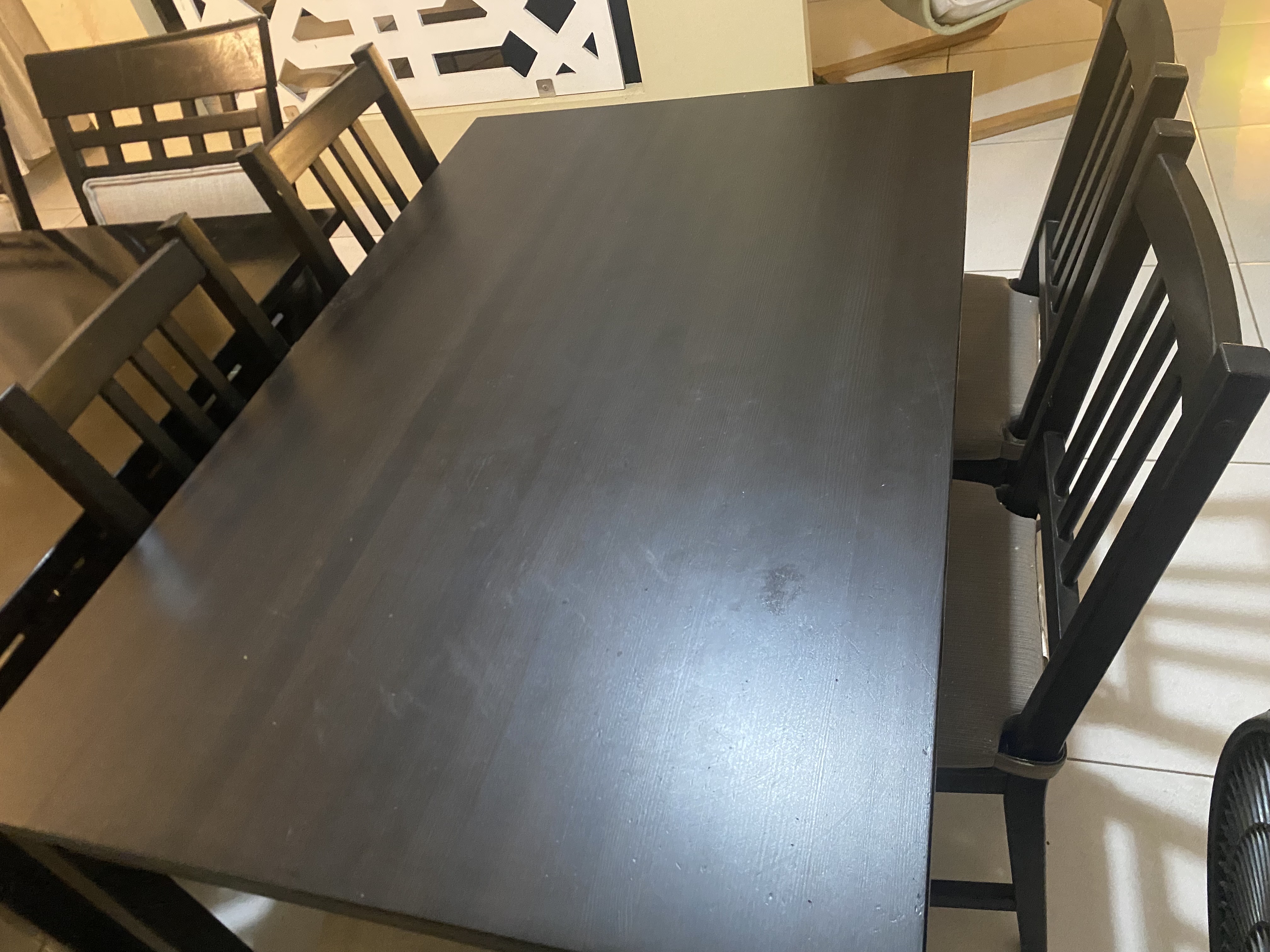 muebles y colchones - Mesa comedor con 4 sillas y sus cojines, ikea, negro