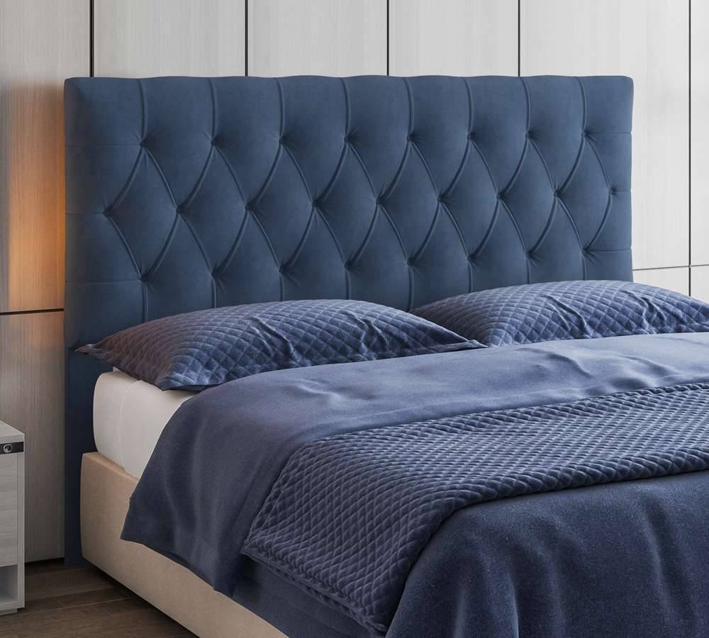 muebles y colchones - Cama tapizada color azul marino. Nueva 1