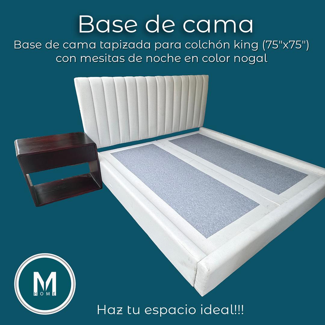 muebles y colchones - Cama tapizada king con mesitas  0