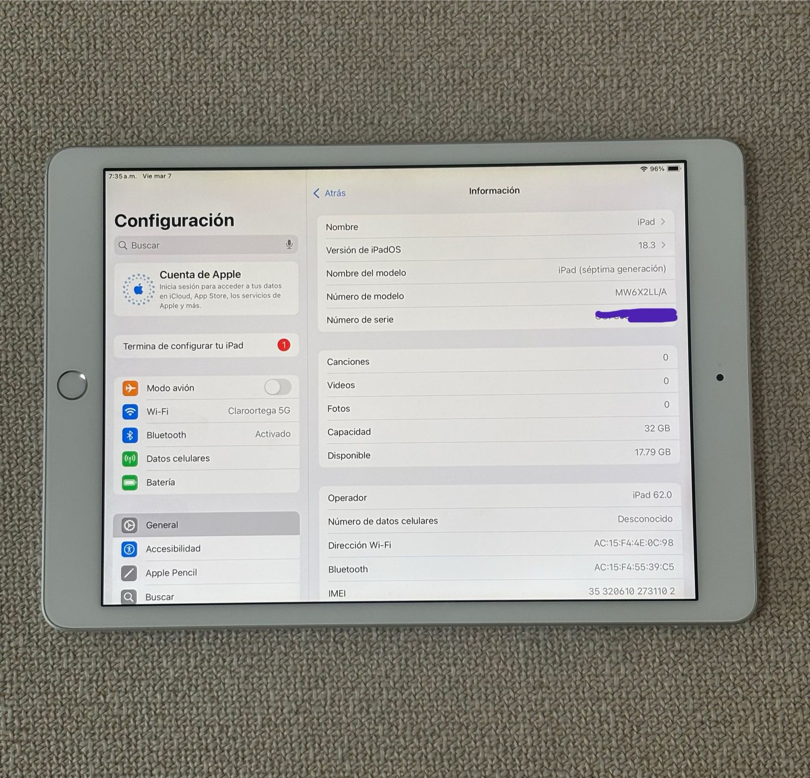 celulares y tabletas - Ipad 7ma gen 32gb Wifi + 4g LTE ios18 coje chip