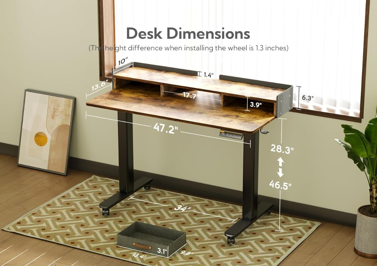 muebles y colchones - Claiks Escritorio De Pie Electrico Con Cajones 48 Pulgada 3