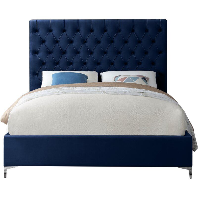 muebles y colchones - Cama tapizada color azul marino. Nueva