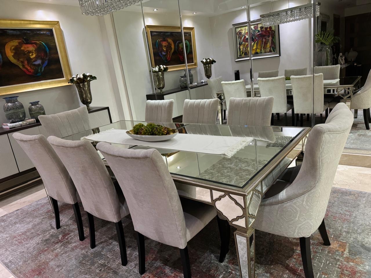 muebles y colchones - Set COMPLETO: Comedor rectangular de espejo de 8 sillas  0