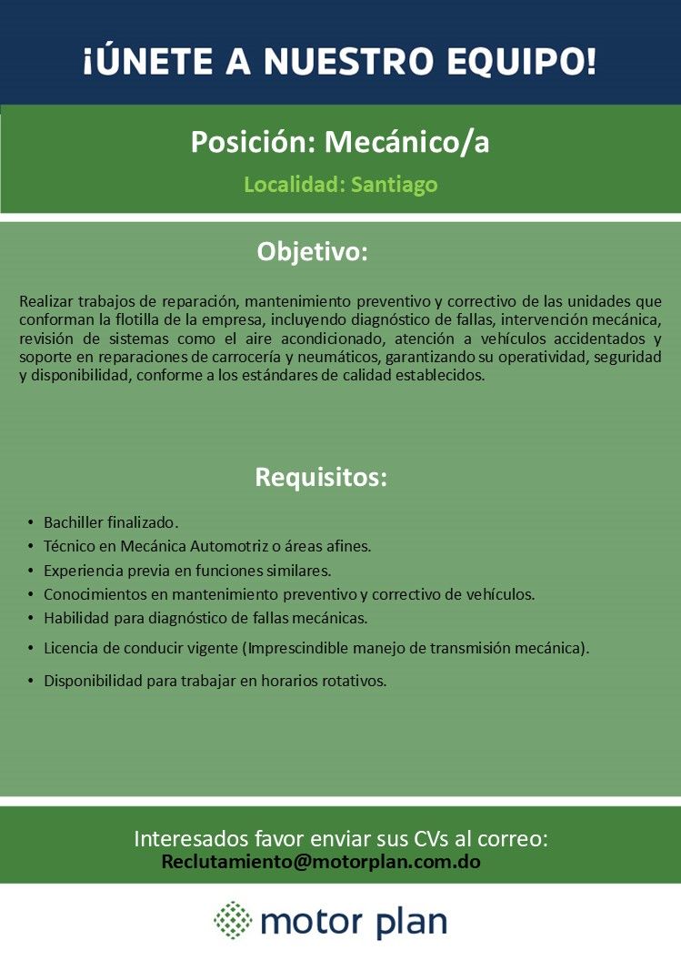 empleos disponibles - Mecánico(a) Santiago