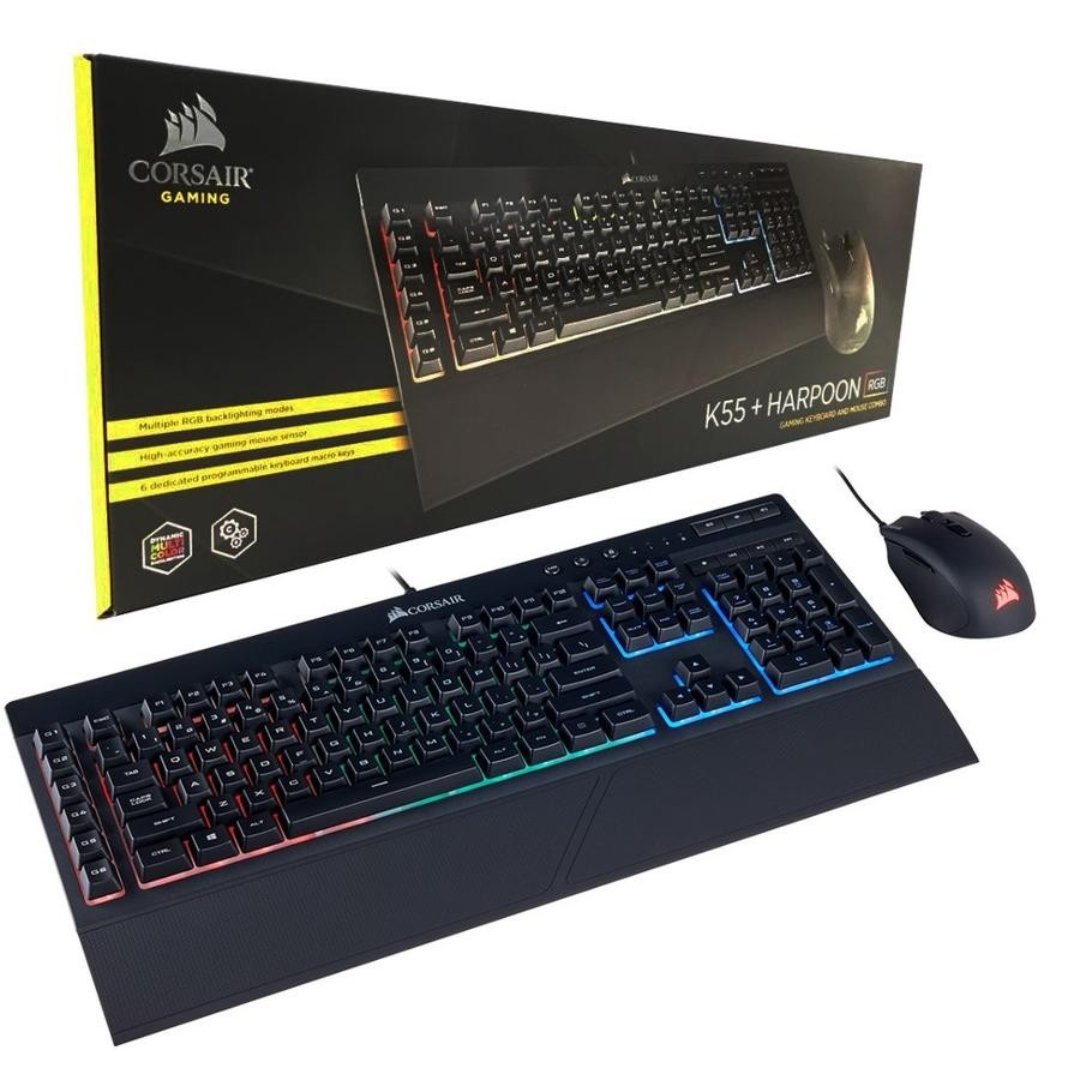computadoras y laptops - TECLADO MOUSE CORSAIR (K55 + HARPOON) RGB GAMINING COMBO, USB, BACKLIT, ESPAÑOL  1