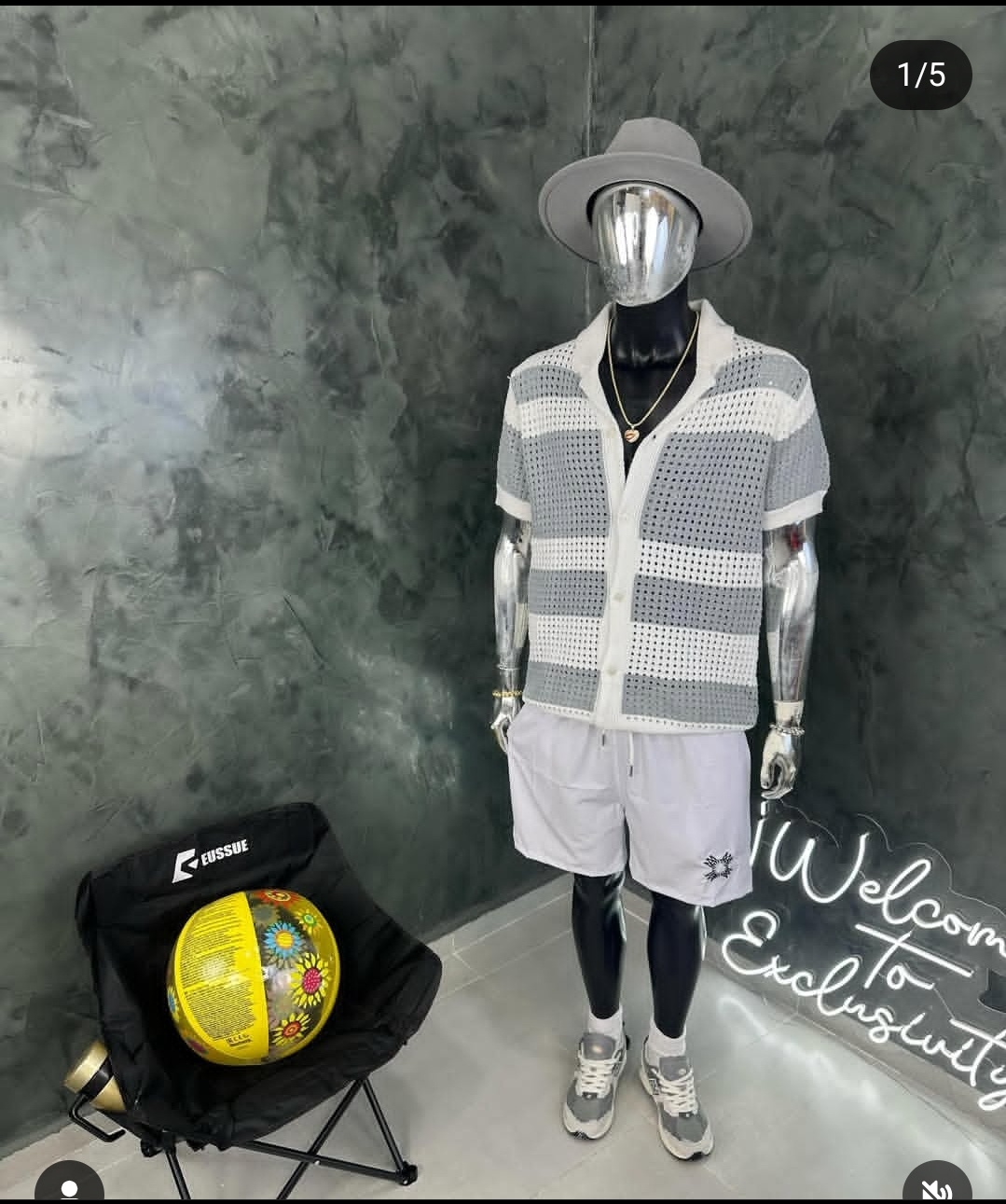 ropa para hombre - Camisa oversize recta de punto calado con rayas 2
