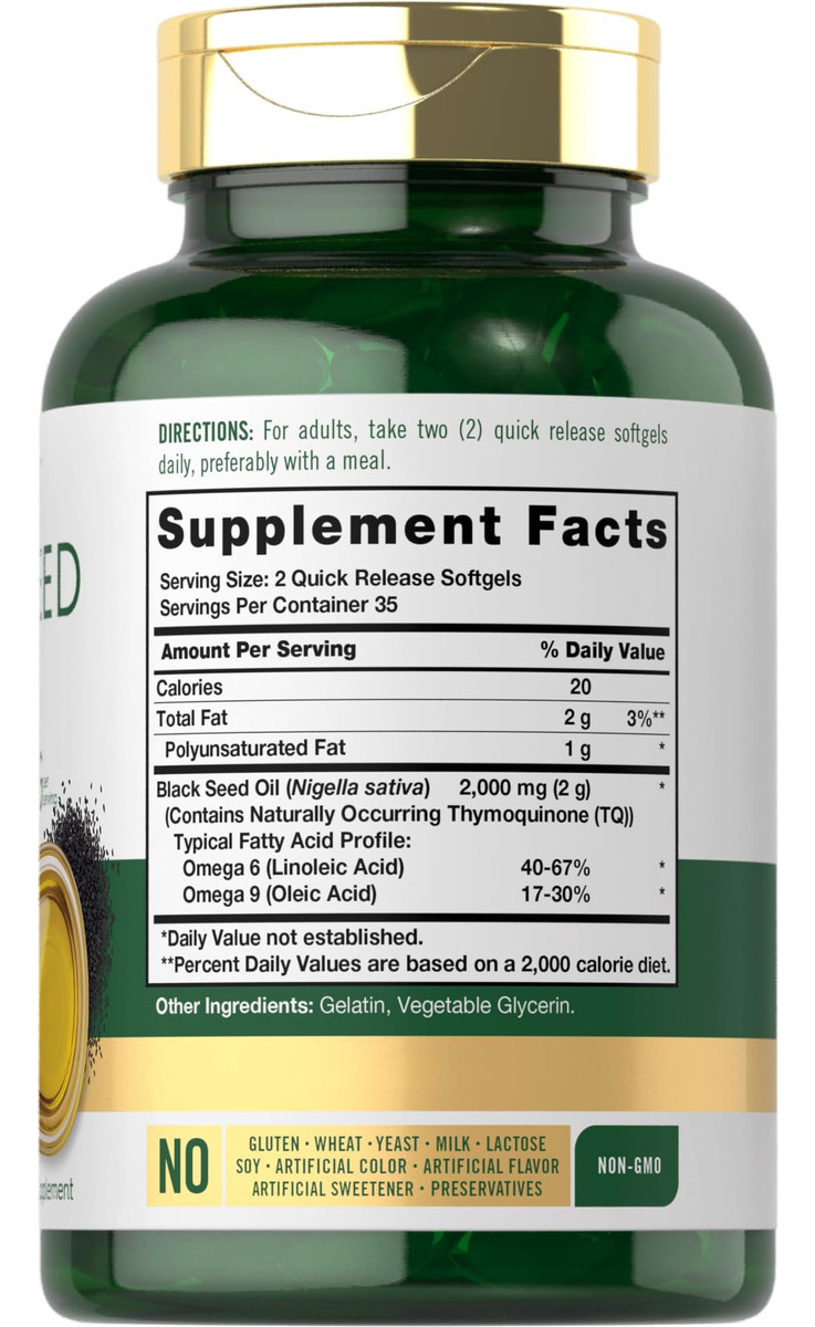 Salud y Equipamiento Médico - Aceite De Semilla Negra De 2000mg 70cap Carlyle 1