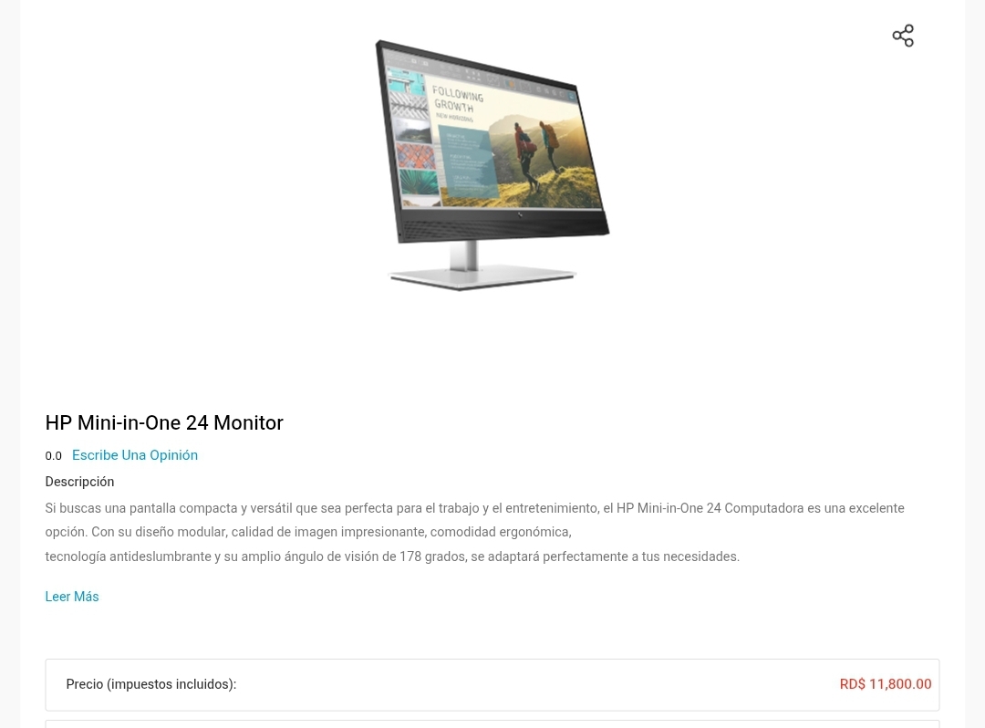 computadoras y laptops - Monitor HP Mini-in-One 24 Display 7AX23AA 3