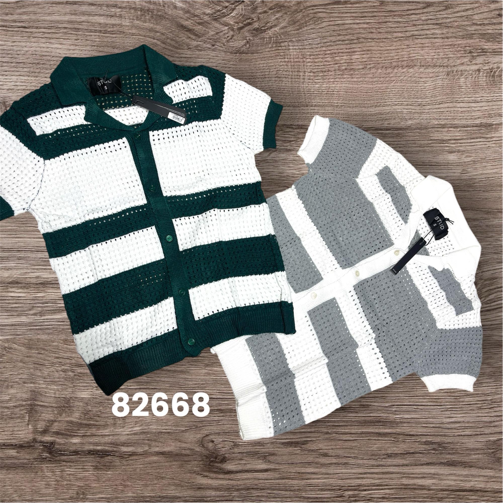 ropa para hombre - Camisa oversize recta de punto calado con rayas 3