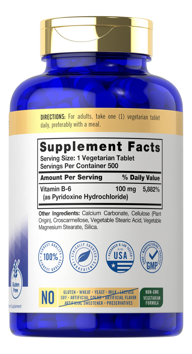 Salud y Equipamiento Médico - Carlyle Vitamina B6 100mg | 500 Comprimidos | Vegetariano, S 2