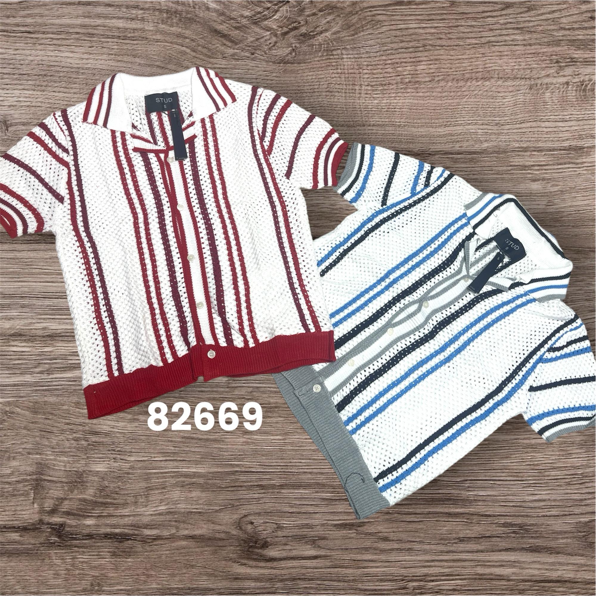 ropa para hombre - Camisa oversize recta de punto calado con rayas 7