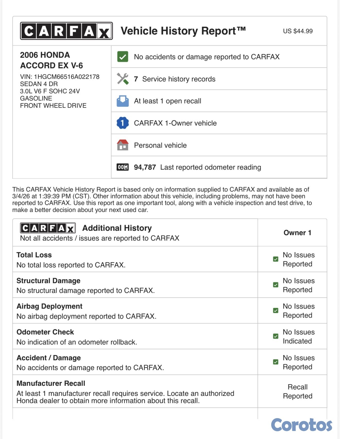 carros - Honda Accord EX 2006 Clean Carfax  1