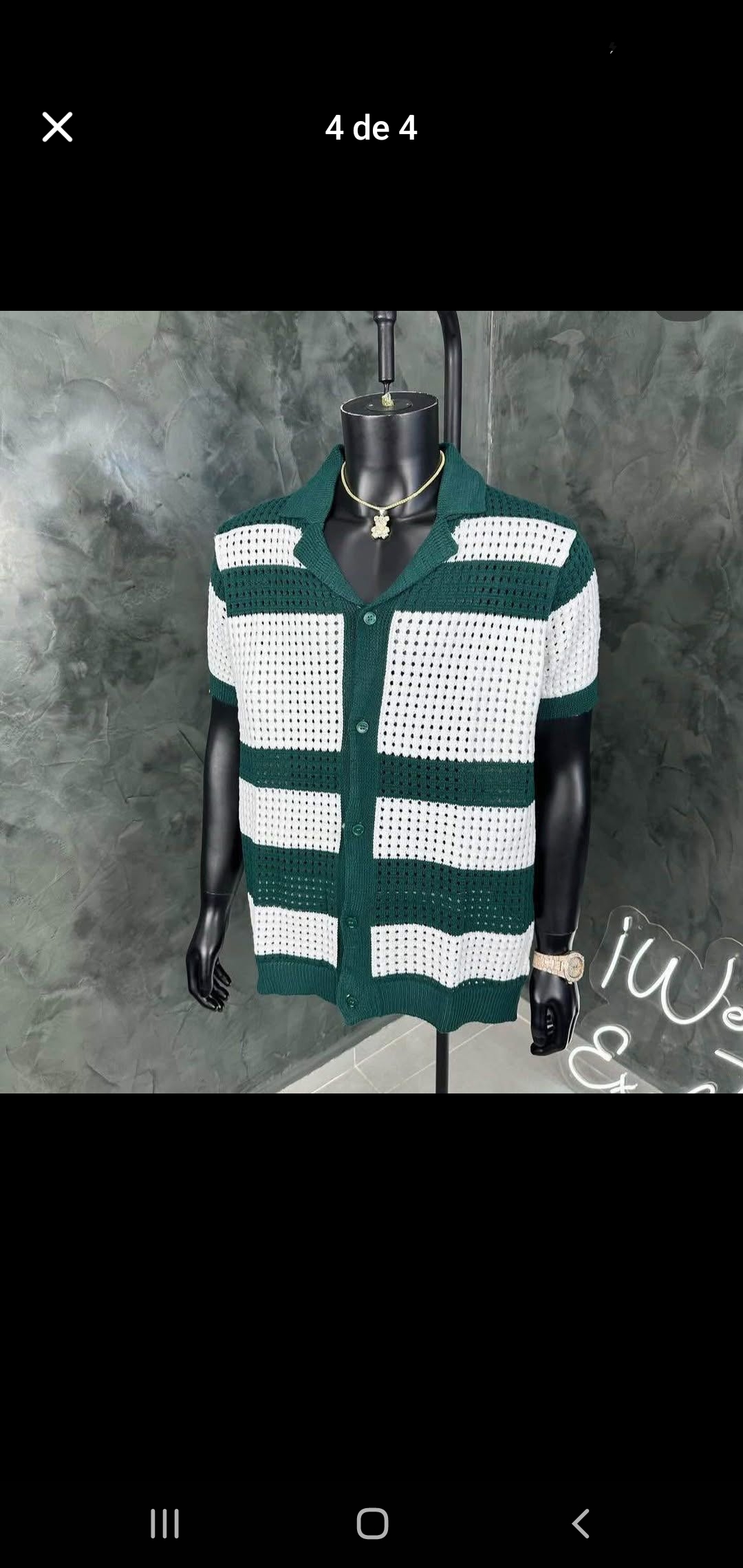 ropa para hombre - Camisa oversize recta de punto calado con rayas 4