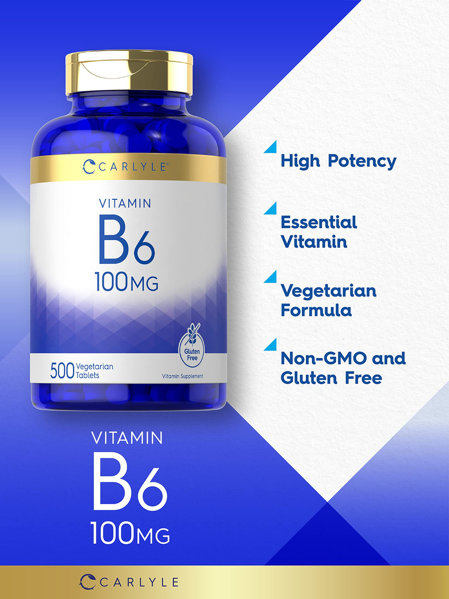 Salud y Equipamiento Médico - Carlyle Vitamina B6 100mg | 500 Comprimidos | Vegetariano, S 3