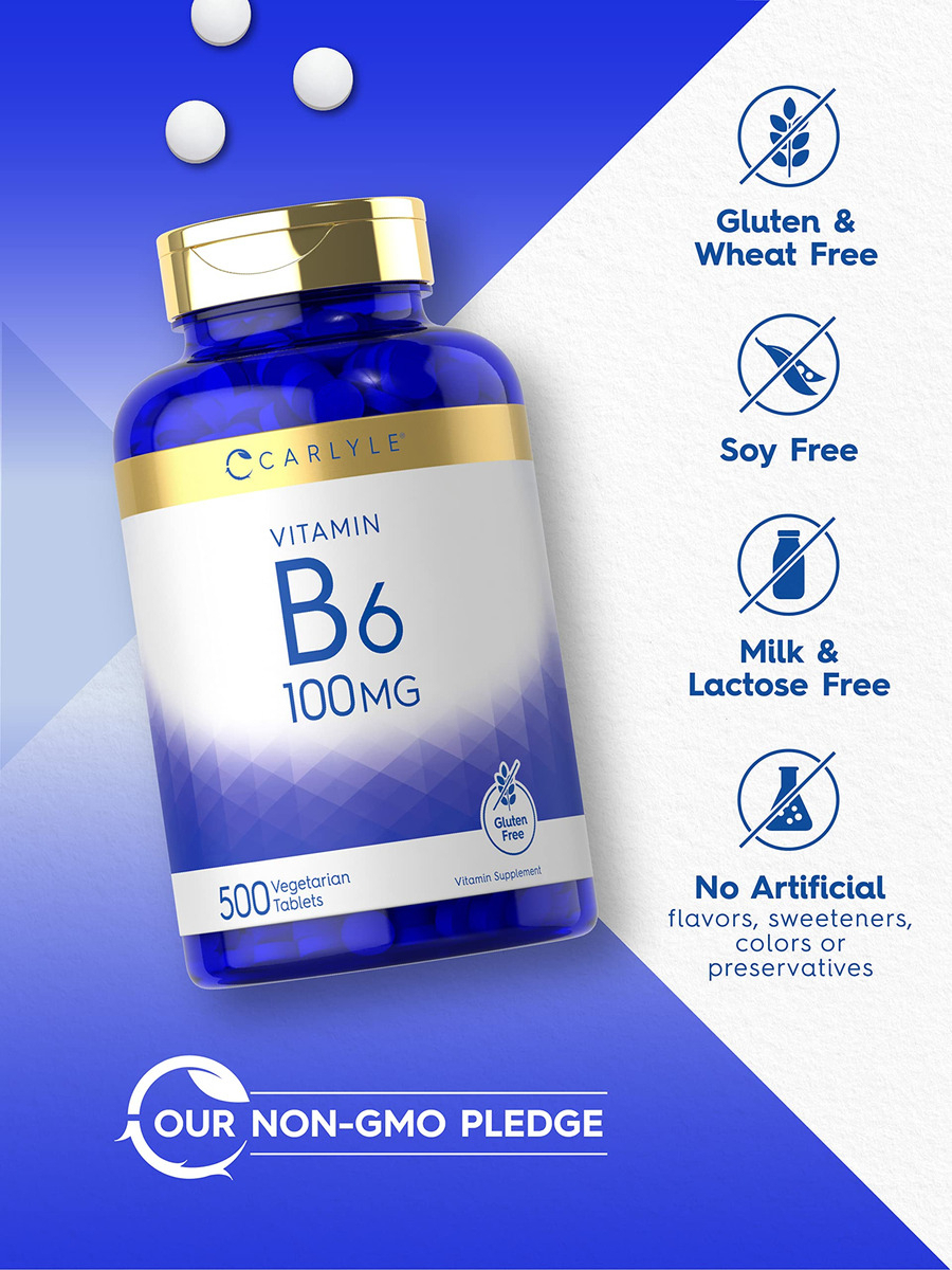 Salud y Equipamiento Médico - Carlyle Vitamina B6 100mg | 500 Comprimidos | Vegetariano, S 4