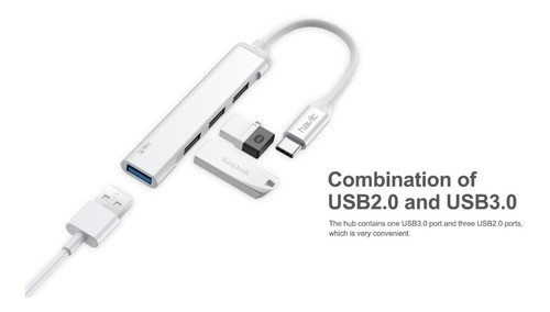 computadoras y laptops - HUB HAVIT (Mod.HB41) TIPO C a 4 PUERTOS USB (1x3.0 3x2.0), Cable 11cm 1