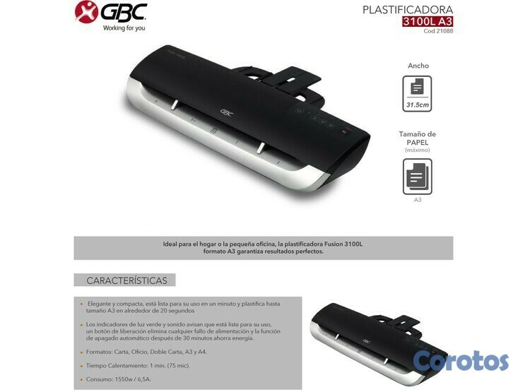 impresoras y scanners - PLASTIFICADORA PROFESIONAL GBC FUSION 3100L PLASTIFICA LAMINAS ,3 5,7 1