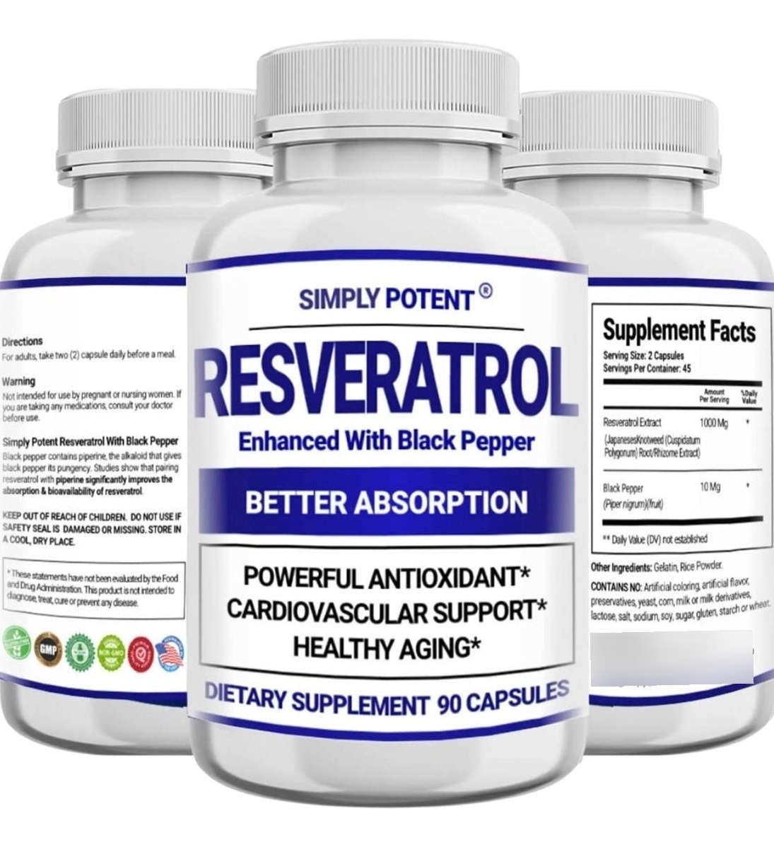 Salud y Equipamiento Médico - Resveratrol 90cps Simply Potent - - Unidad A $2299 0