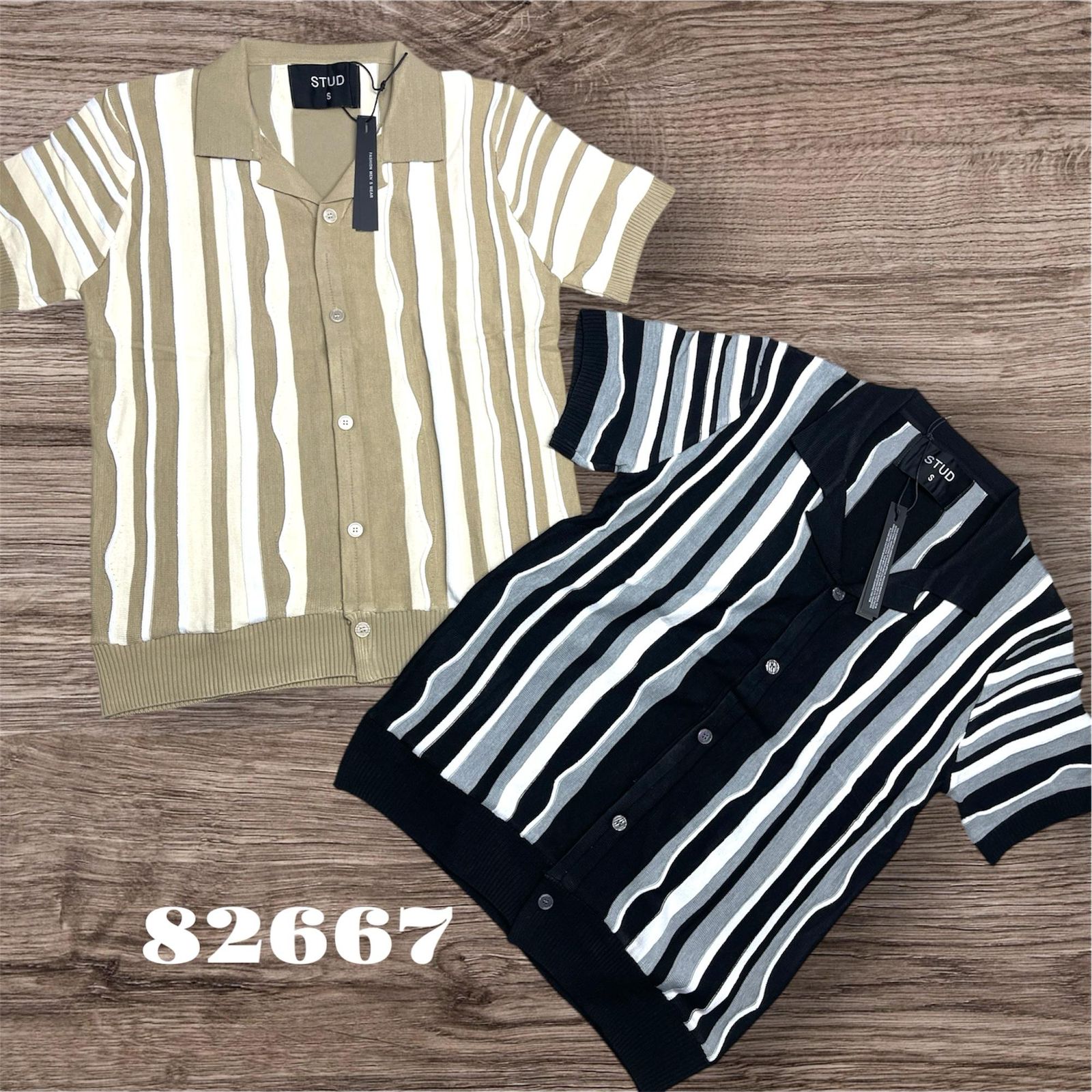ropa para hombre - Camisa oversize recta de punto calado con rayas 8