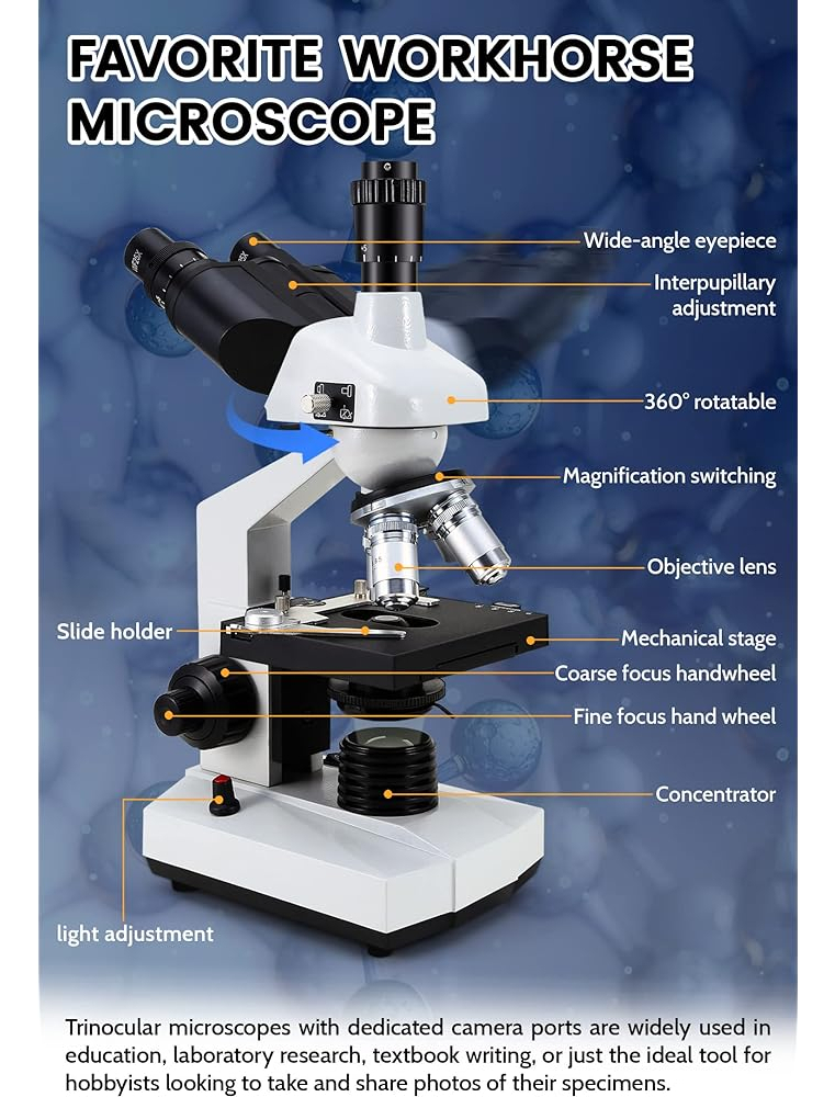 Salud y Equipamiento Médico - Crspexil 40x-5000x Microscopios Trinoculares Compuestos Trin 2