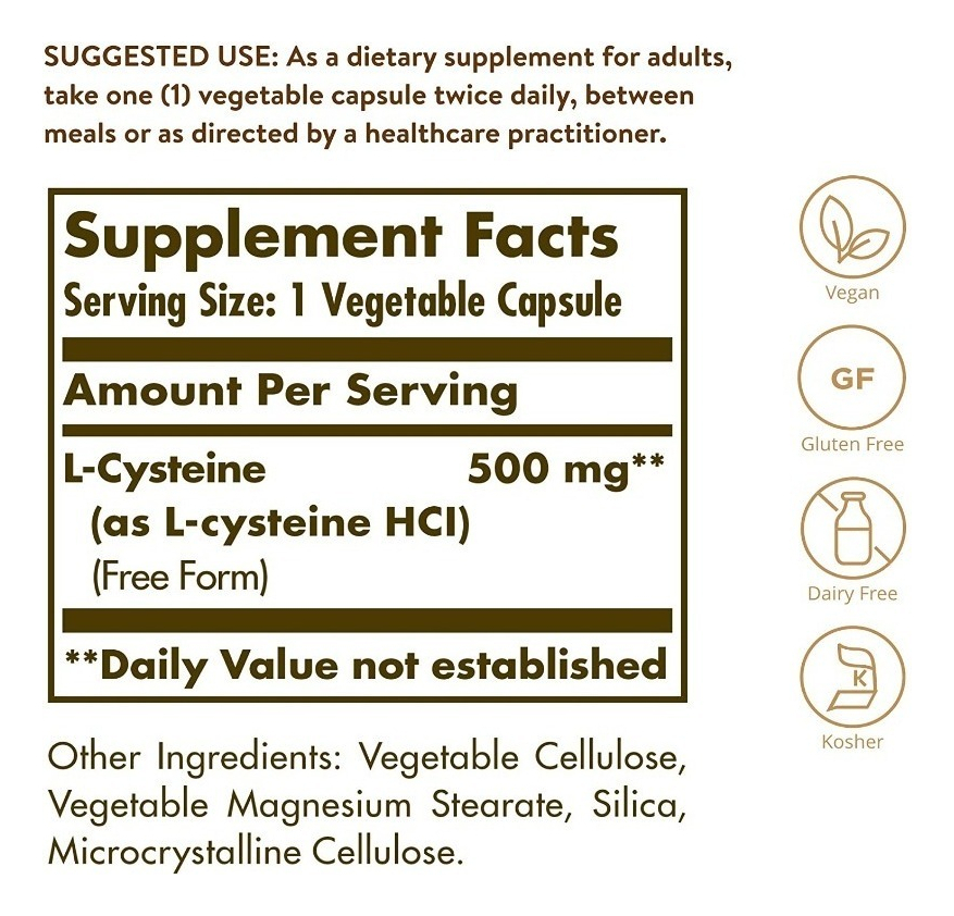 Salud y Equipamiento Médico - L-cysteine 500 Mg Solgar, 90 Cápsulas Vegetales 2