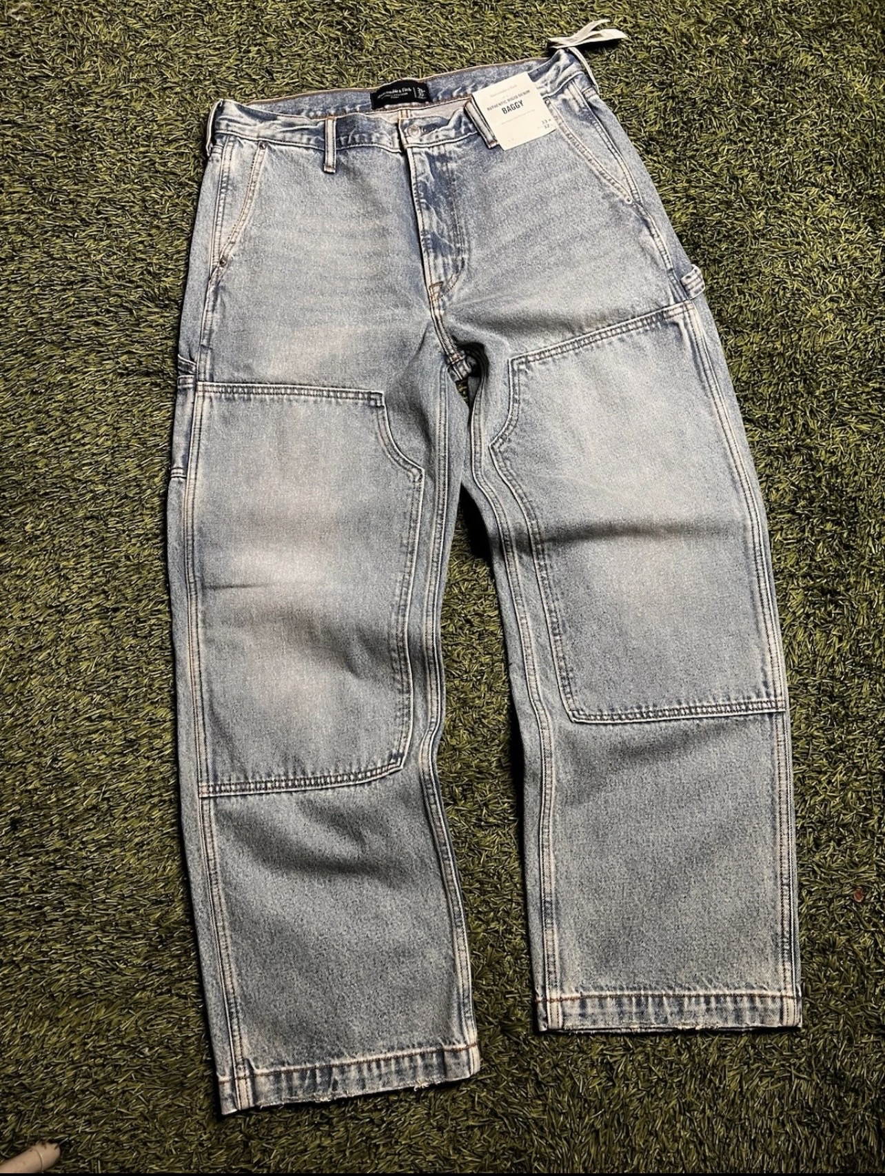 ropa para hombre - Abercrombie & Fitch Double Knee Carpenter Jeans Slim Fit Brown Men's Size 33X32