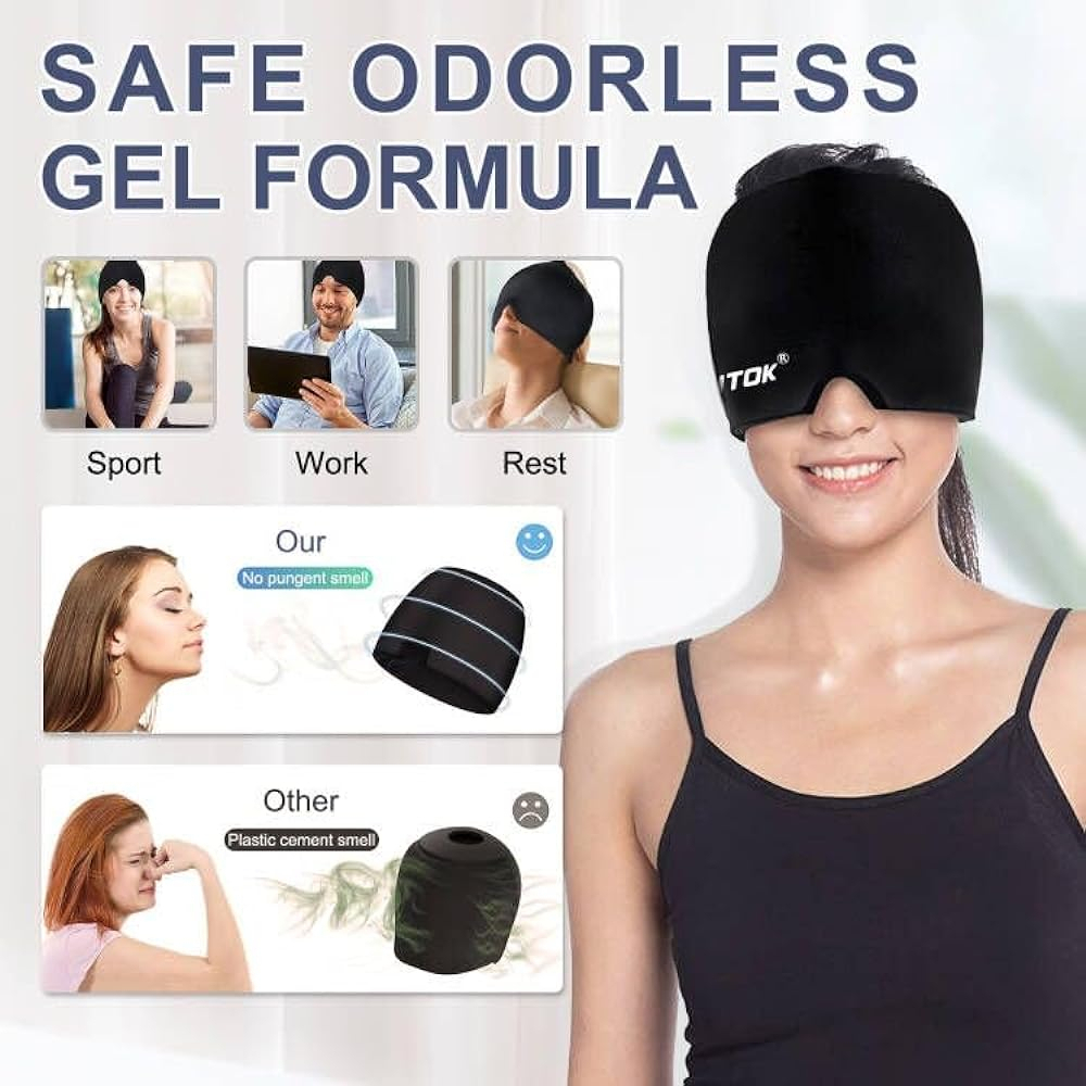 Salud y Equipamiento Médico - Exquislife Migraine Headache Relief Cap, Gel Ice Head Wrap, 1