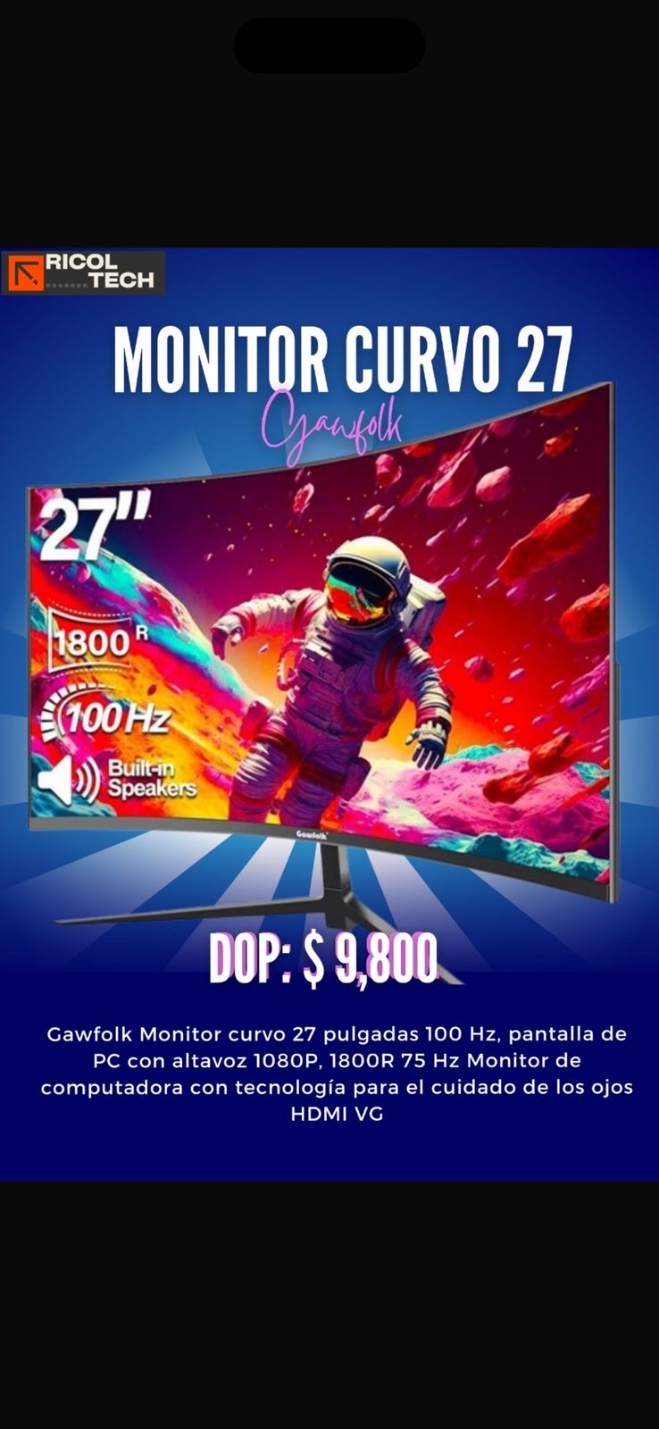 computadoras y laptops - Monitor curvo de 27 pulgadas  0