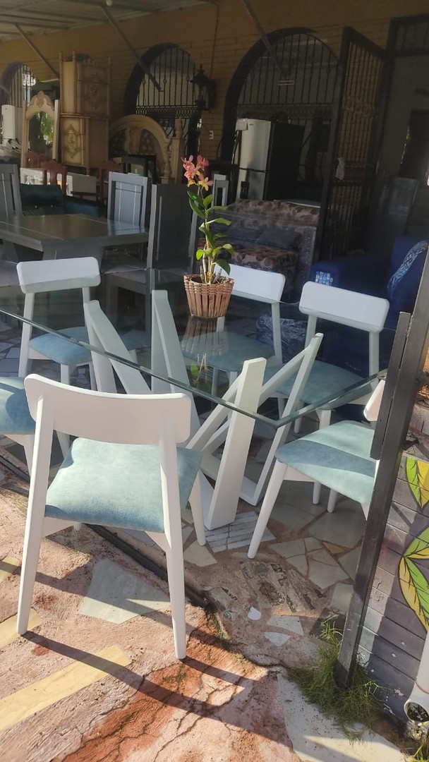 muebles y colchones - comedor moderno caoba 6 sillas 1