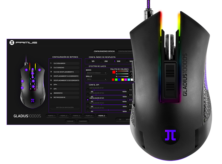 computadoras y laptops - MOUSE PRIMUS PMO-201, GAMING GLADIUS 10000S, OPTICO USB, 6 BOTONES,  0