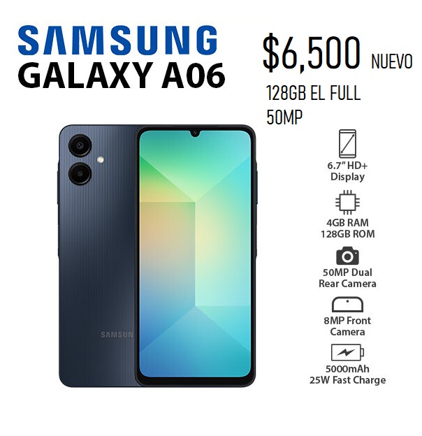 celulares y tabletas - SAMSUNG GALAXY A06 128GB NUEVO DESBLOQUEADO $6,500 1