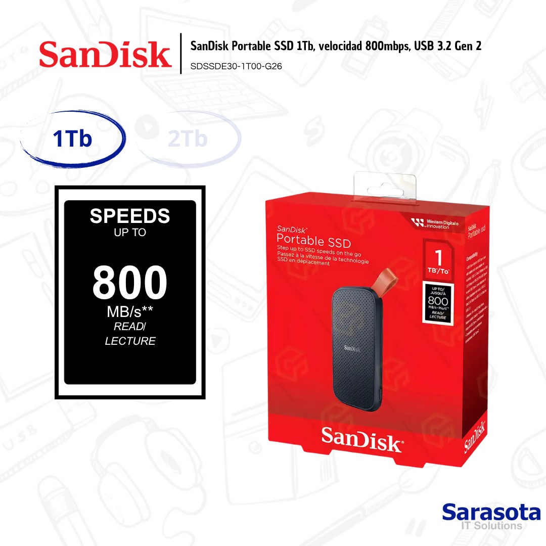 accesorios para electronica - SanDisk Portable SSD 1Tb, 800mbps USB 3.2 1